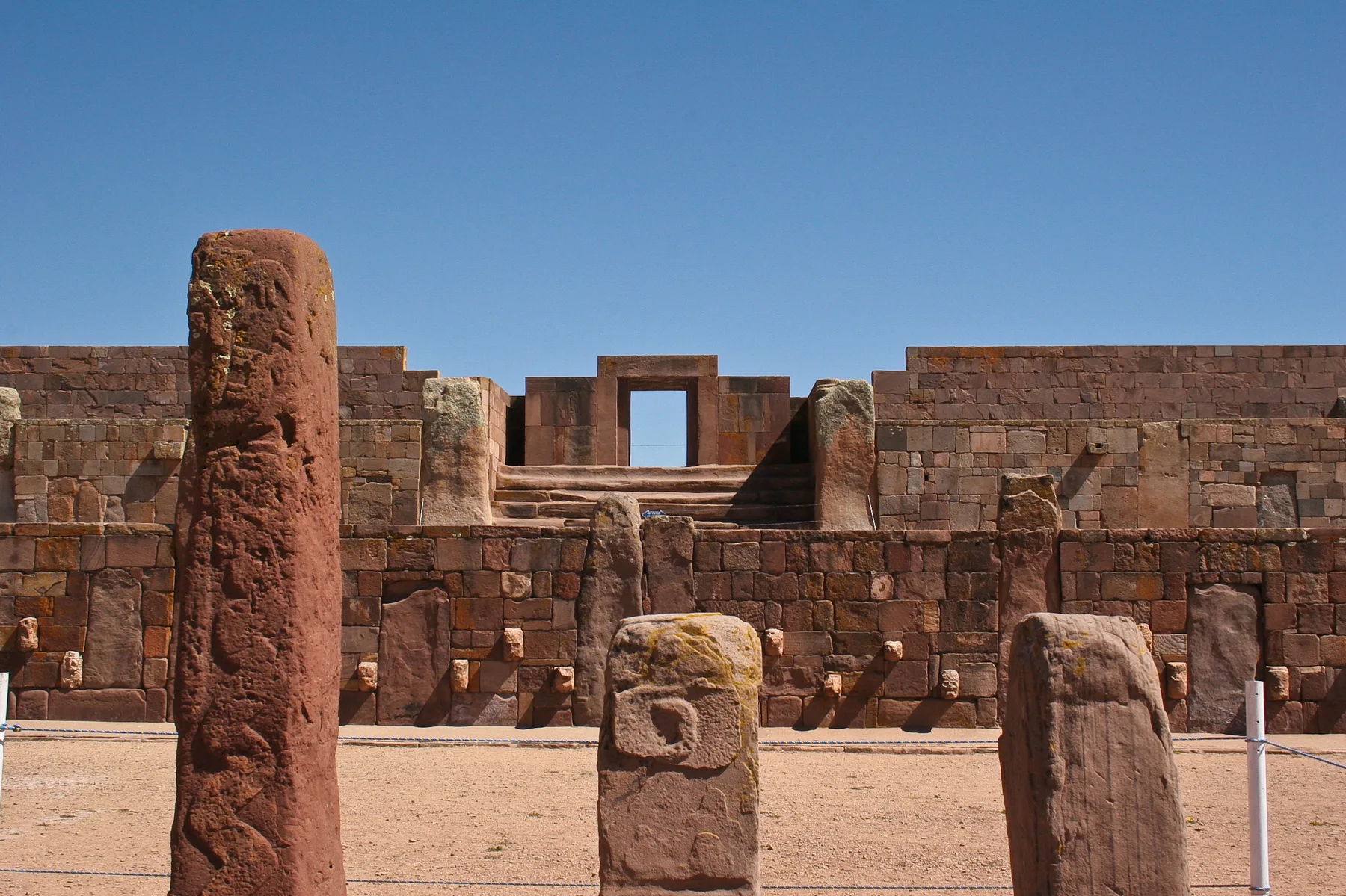 The ruins of the Temple of Kalasasaya in Tiwanaku. Declared a Unesco World Heritage, the temple is the spiritual and political center of the Tiwanaku Empire. It is an important legacy of the Andean pre-Hispanic civilization.
