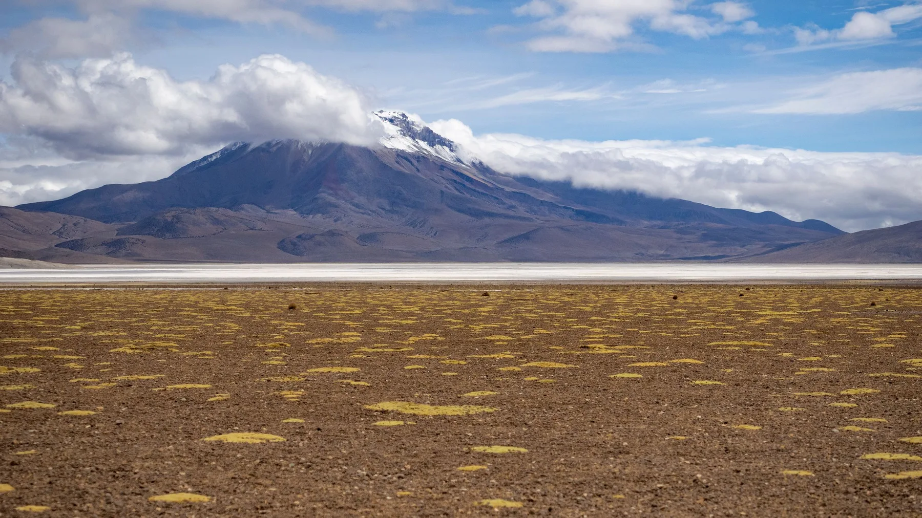 Vista panorámica de los Andes en la Región de Arica y Parinacota, Chile, bajo un cielo azul despejado