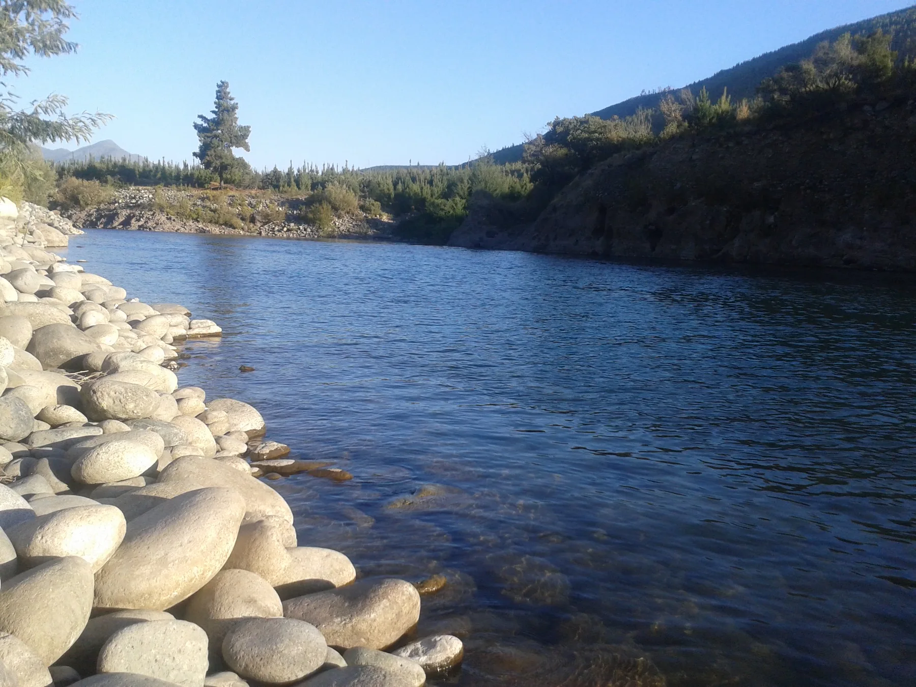 Río Ñuble entre formaciones precordilleranas en San Fabián, Región de Ñuble